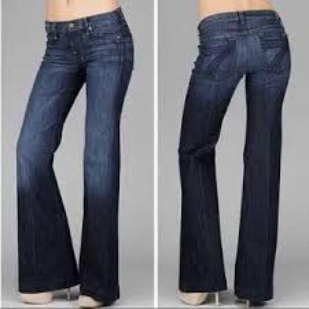 7 For All Mankind Ginger Wide Leg Flare Dark Wash Blue Jeans